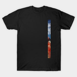 Red and Sky, Stripe Mosaic, off-center T-Shirt